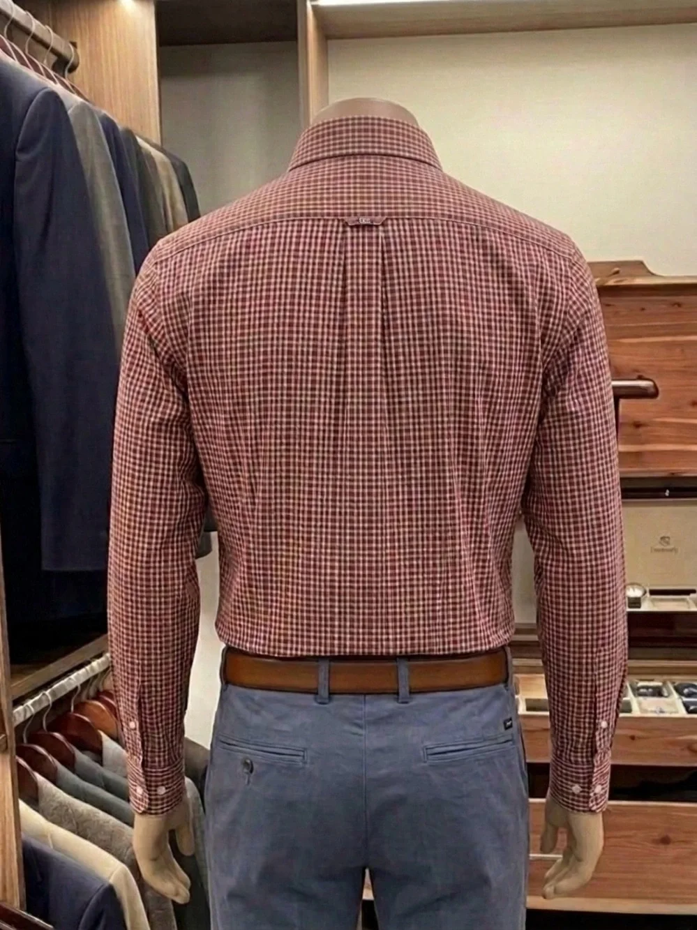 Banana Republic Red and White Checked Casual Button-Down Shirt